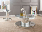 Ornat Mirror/Glass Round Coffee Table with Faux Stones