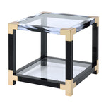 Lafty White Brushed & Black Metal/Clear Glass End Table