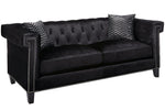 Reventlow 3-Pc Black Velvet Sofa Set with Accent Pillows