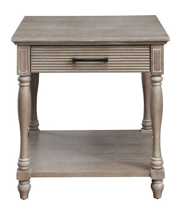 Ariolo Antique White Wood End Table with Bottom Shelf