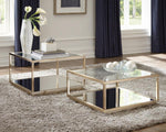 Shanthi 2-Pc Clear Glass/Rose Brass Metal Coffee Table Set