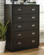 Hyndell Dark Brown Wood 5-Drawer Chest