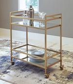 Kailman Mirrored Glass/Gold Metal Bar Cart