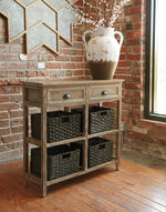 Oslember Light Brown Sofa Table with Baskets