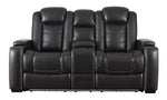 Party Time Midnight Faux Leather Power Recliner Loveseat