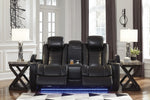 Party Time Midnight Faux Leather Power Recliner Loveseat