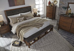 Ralene Gray Fabric/Medium Brown Wood King Panel Bed (Oversized)