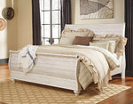 Willowton 6-Pc Whitewash Wood King Sleigh Bedroom Set (Oversized)