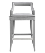 Tiffany Grey Velvet Bar Stool with Silver Footrest