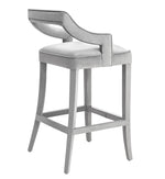 Tiffany Grey Velvet Bar Stool with Silver Footrest