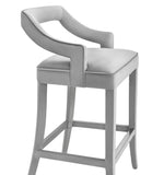 Tiffany Grey Velvet Bar Stool with Silver Footrest