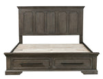 Toulon Wire-Brushed Distressing Dark Oak Wood King Bed