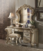 Vendome Gold Patina Wood Vanity Desk with 7 Drawers