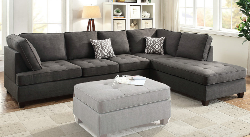 Vanessa Ash Black Fabric Reversible Sectional Sofa