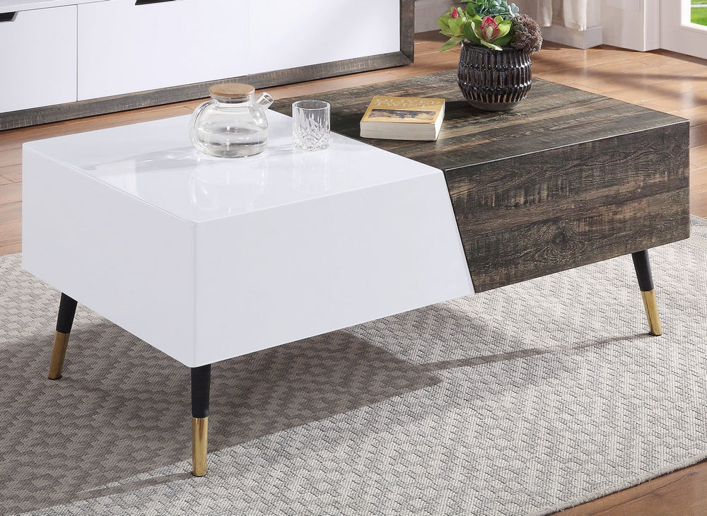 Orion White High Gloss/Rustic Oak Wood Coffee Table with Storage