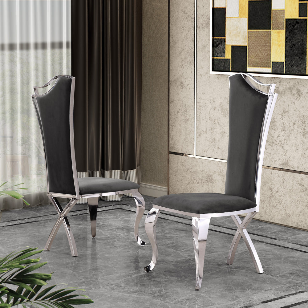 Yasmeen 2 Dark Gray Velvet/Silver Metal Side Chairs