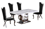 Bellamy 5-Pc White Marble/Black Velvet Dining Table Set