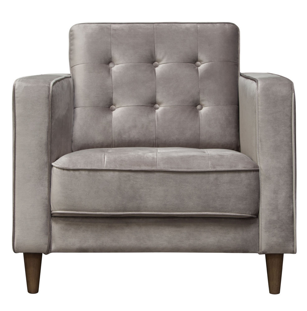 Juniper Champagne Grey Velvet Tufted Chair