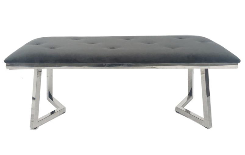 Beaufort Dark Grey Velvet/Chrome Finish Metal Dining Bench