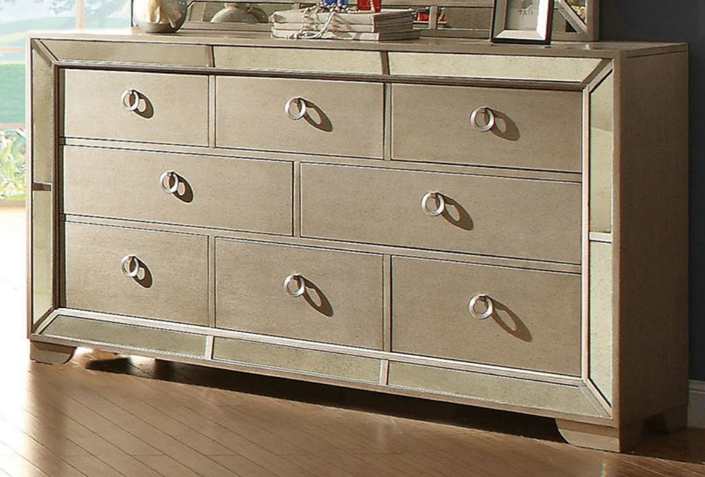 Loraine Champagne Dresser with Mirror Panels