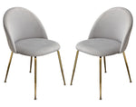 Lilly 2 Grey Velvet/Brushed Gold Metal Side Chairs