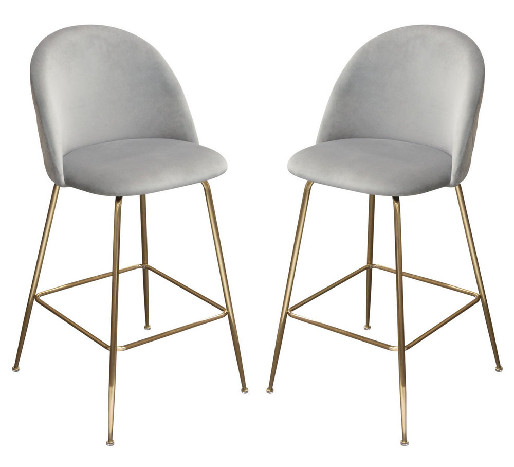 Lilly 2 Grey Velvet/Brushed Gold Metal Bar Chairs