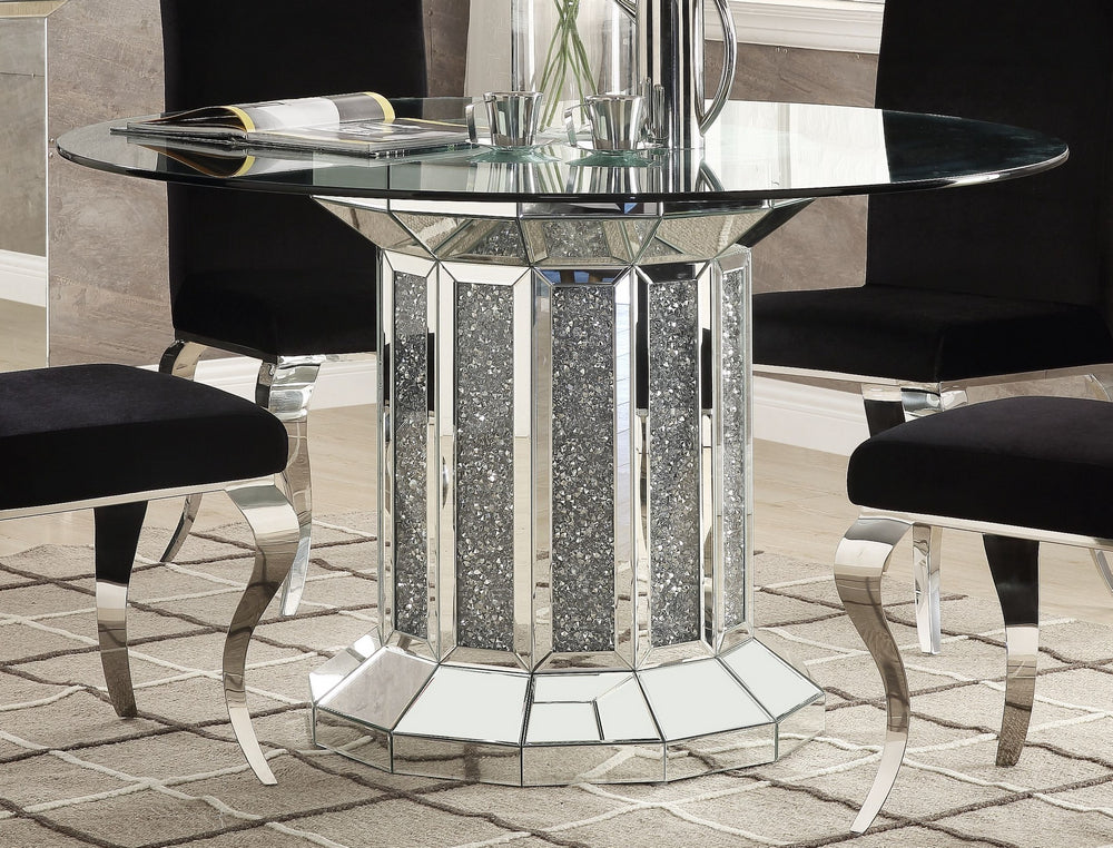 Noralie Clear Glass/Mirrored Round Dining Table