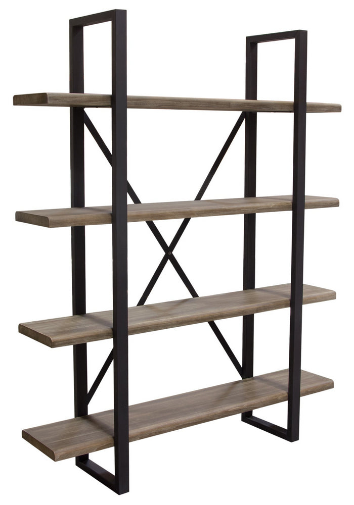 Montana Rustic Oak Wood/Metal 4-Tiered Bookcase