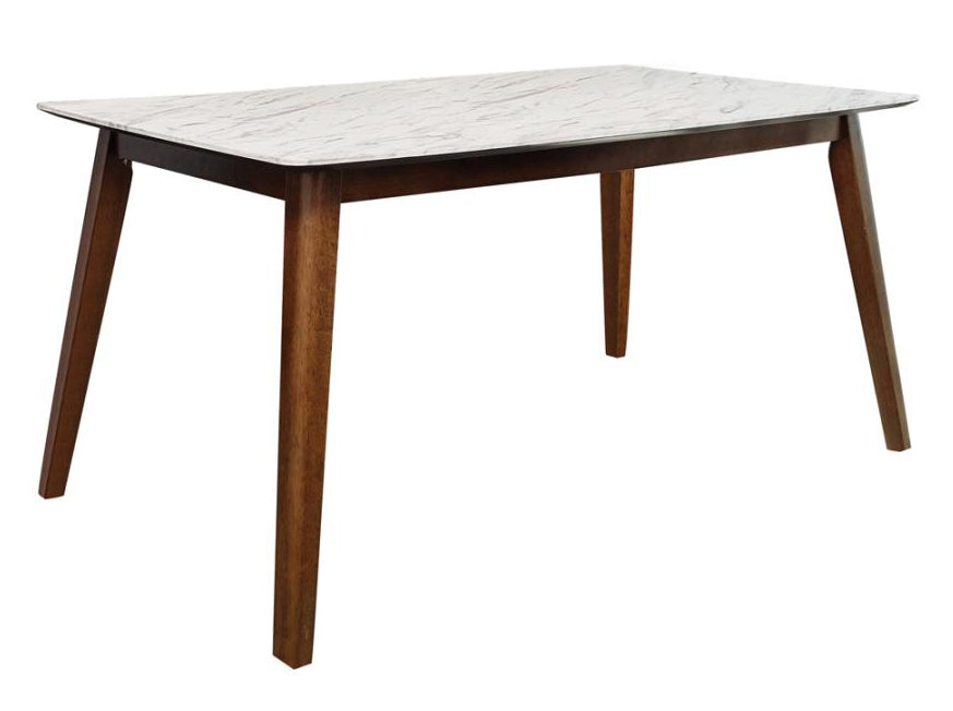 Everett Natural Walnut Dining Table with Faux Marble Top