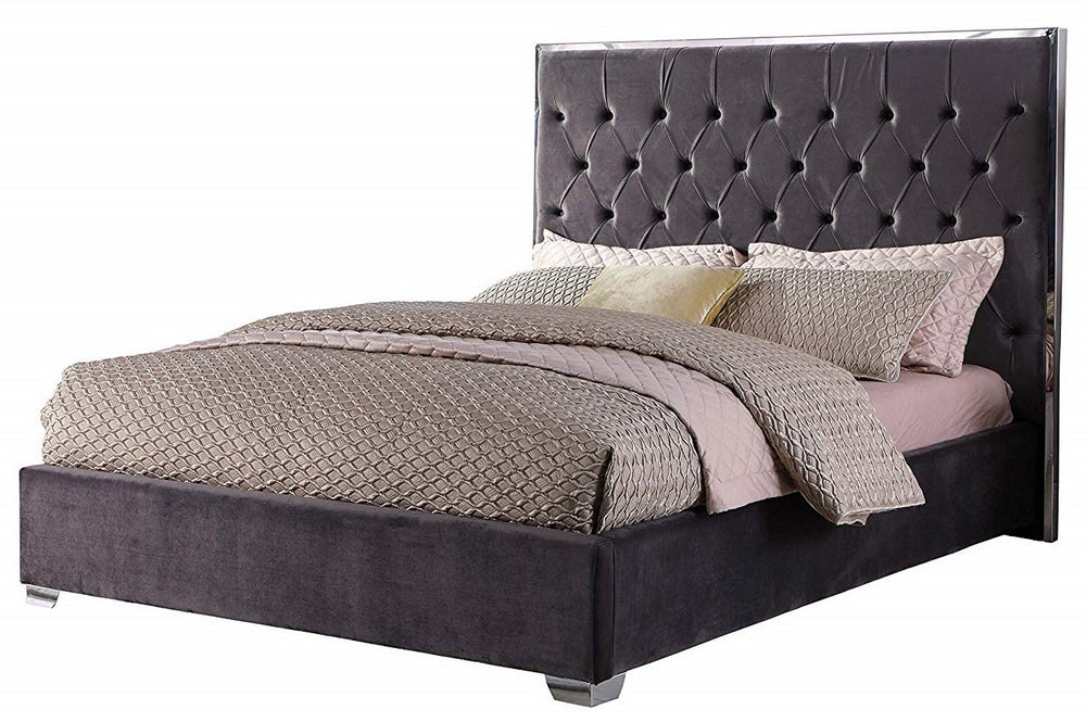 Natasha Dark Grey Velour/Silver Metal Cal King Bed (Oversized)