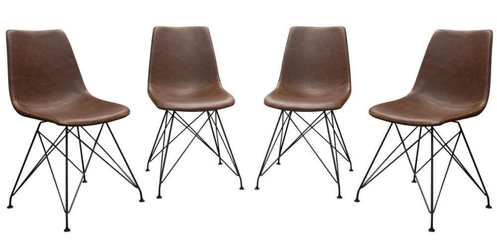 Theo 4 Chocolate PU Leather/Metal Side Chairs