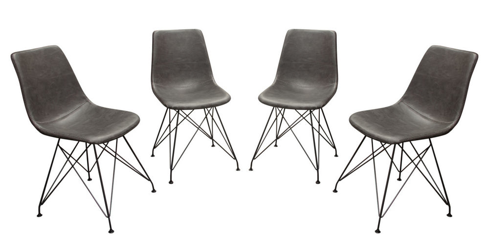 Theo 4 Weathered Gray PU Leather/Metal Side Chairs