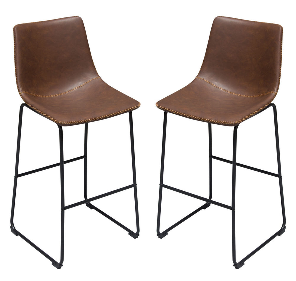 Theo 2 Weathered Chocolate PU Leather/Metal Bar Chairs