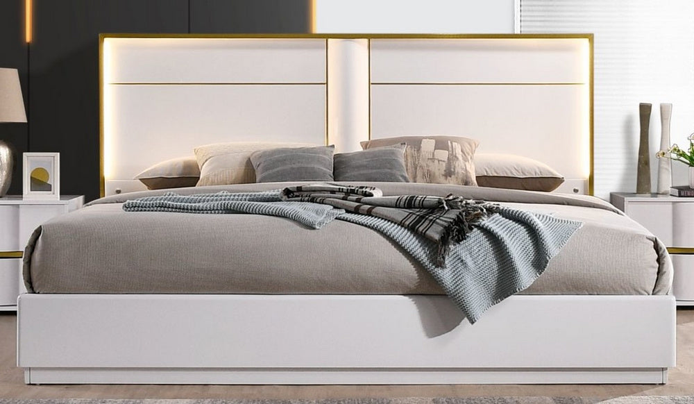 Havana White Wood Lacquer King Bed