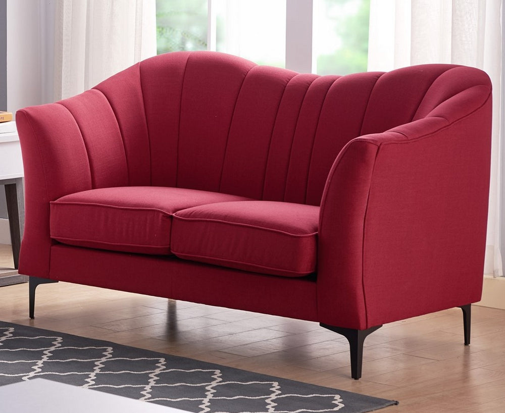 Sima Red Fabric Loveseat with Curved Back