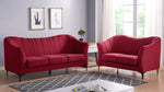 Sima Red Fabric Loveseat with Curved Back