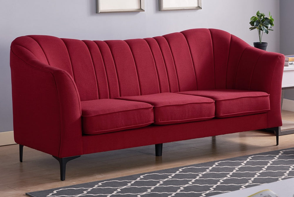 Sima Red Fabric Sofa with Curved Back