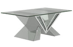 Naomi Contemporary Mirrored Coffee Table with Clear Glass Top