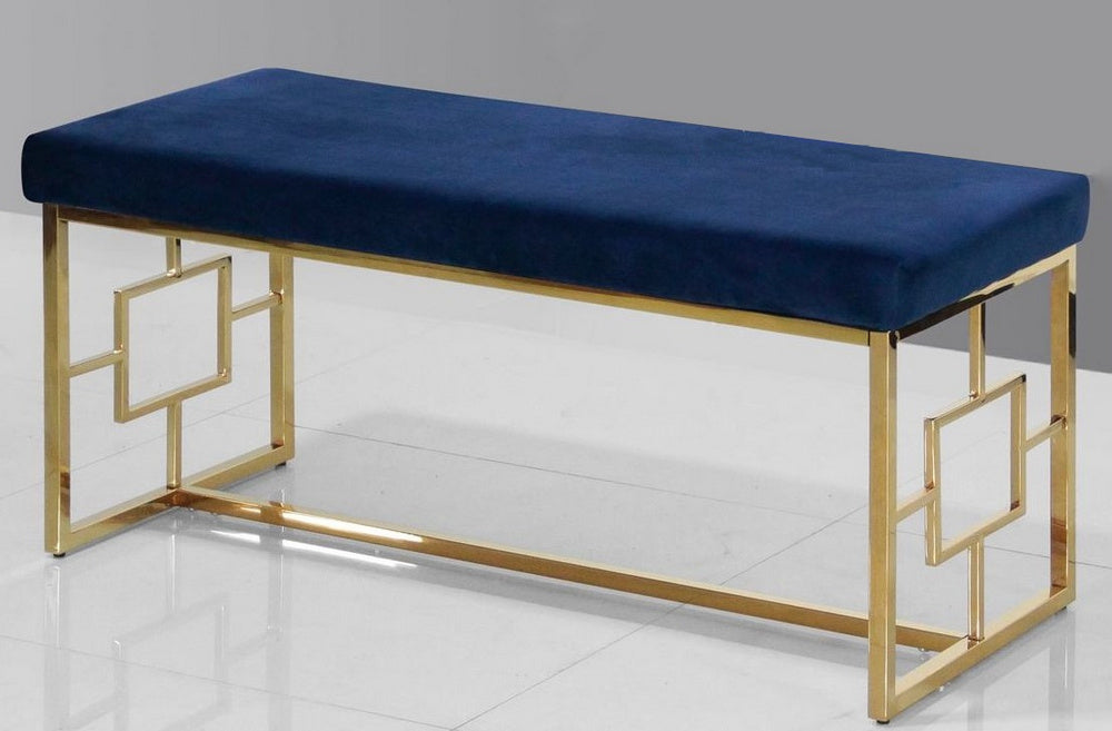 Ruth Blue Velvet/Gold Plated Accent Bench