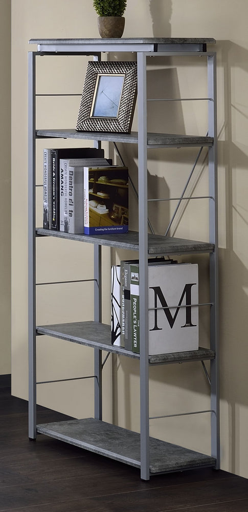 Jurgen Faux Concrete Finish/Silver Metal Bookshelf