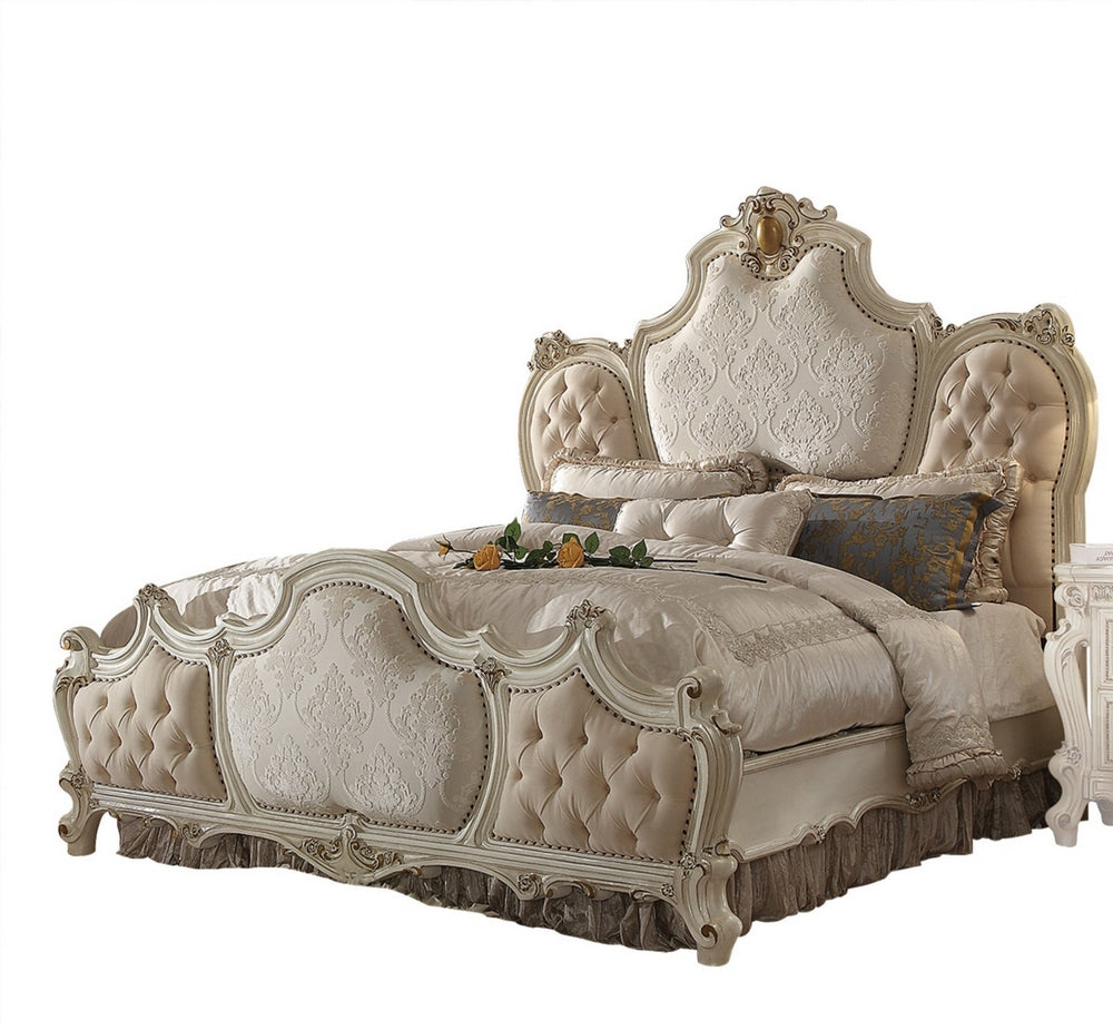 Picardy Antique Pearl Fabric/Wood Queen Bed (Oversized)