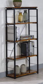 Jurgen Oak Wood/Black Metal Bookshelf with 5 Shelves