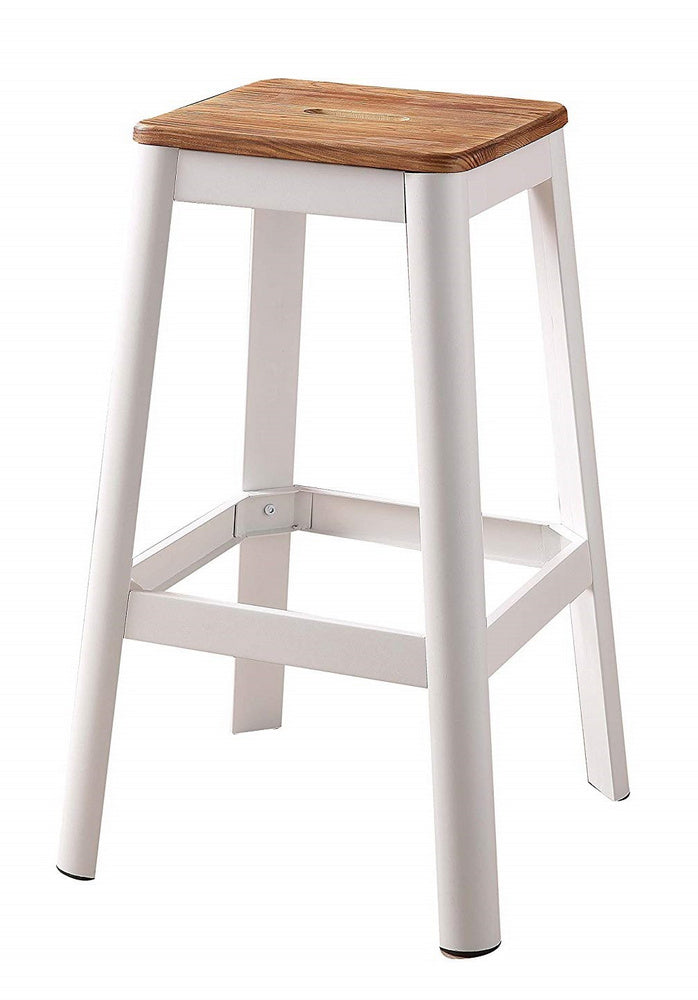 Jacotte Natural Wood/White Steel Bar Stool