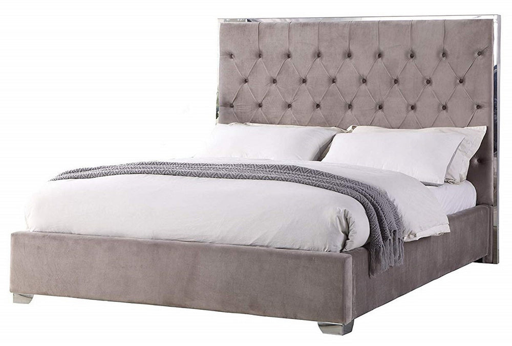 Natasha Light Grey Velour/Silver Metal King Bed (Oversized)