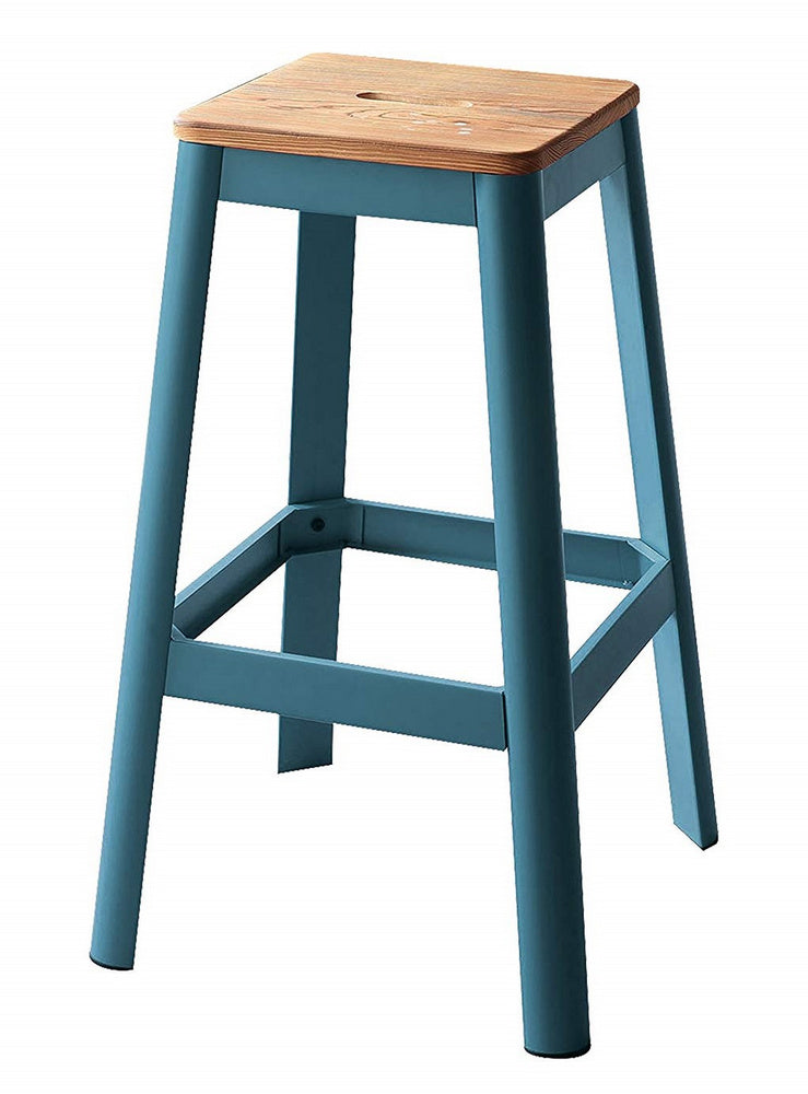 Jacotte Natural Wood/Teal Steel Bar Stool