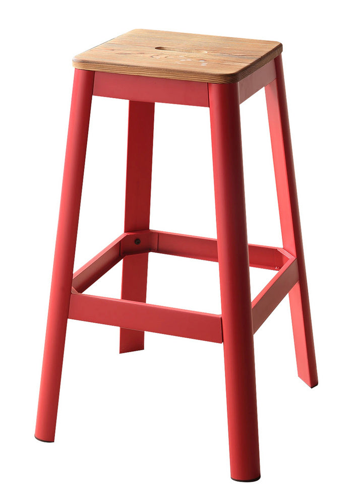 Jacotte Natural Wood/Red Steel Bar Stool