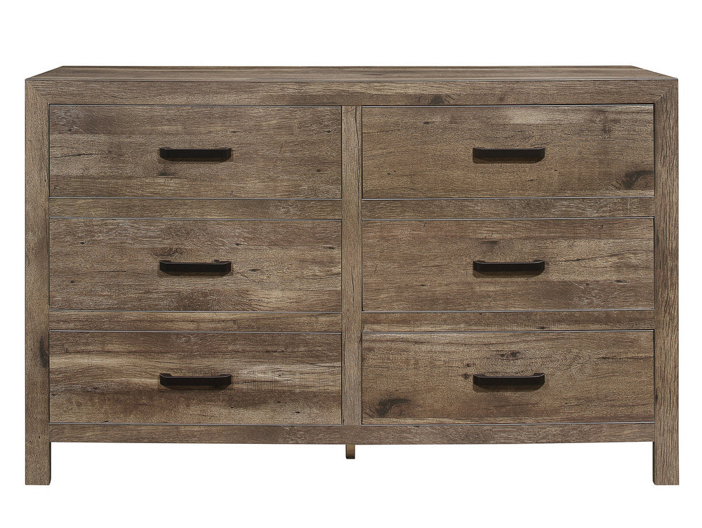 Mandan Weathered Pine Wood 6-Drawer Dresser