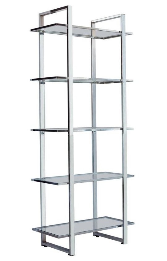 Hartford Clear Glass/Chrome Finish Metal 5-Tier Bookcase