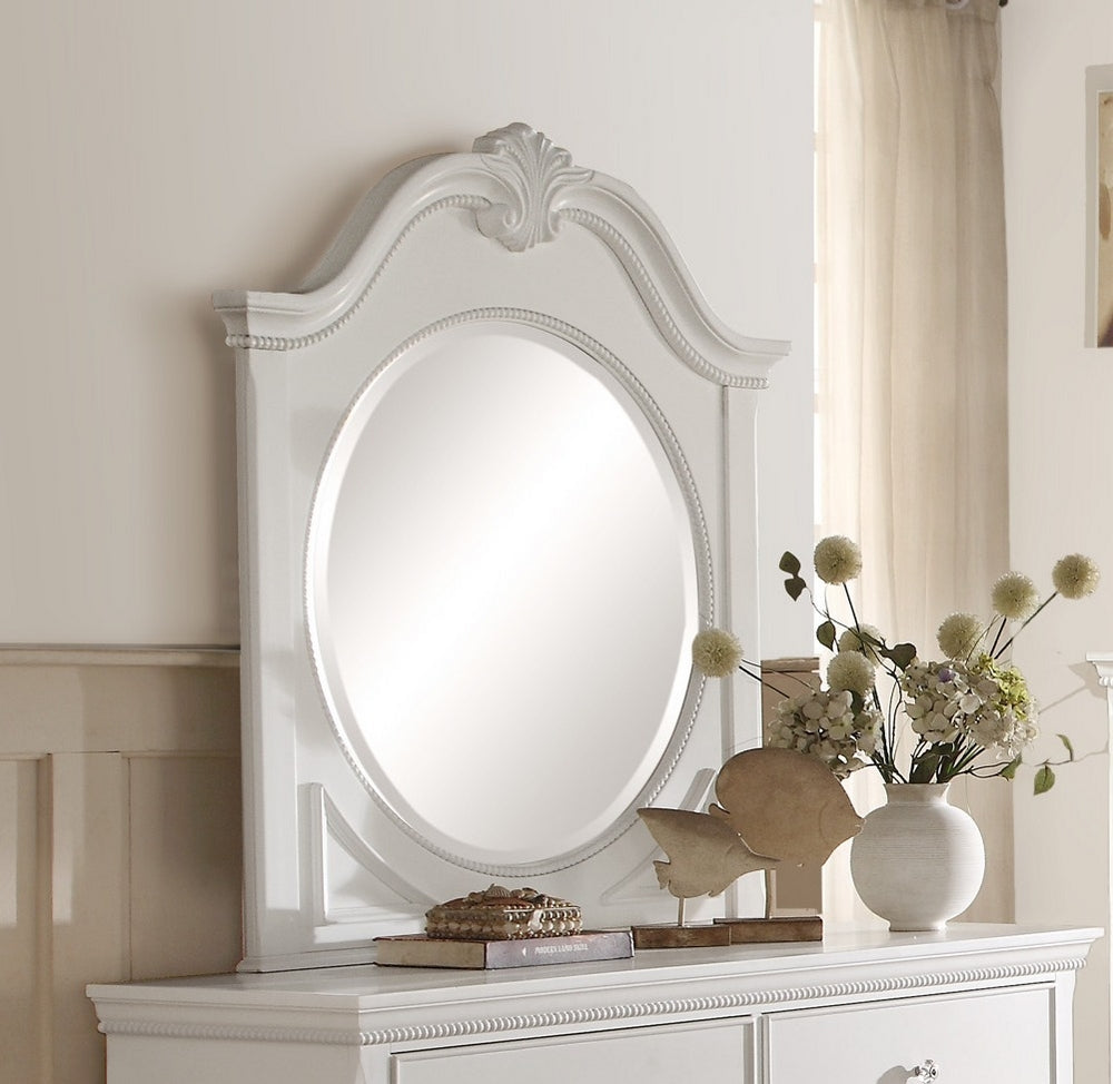 Lucida White Wood Frame Youth Round Mirror