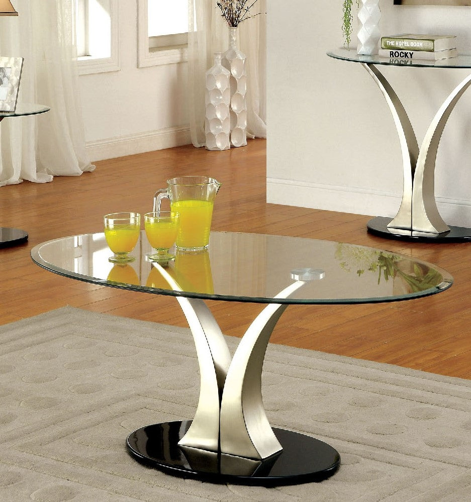 Valo Silver Glass/Stainless Steel Coffee Table